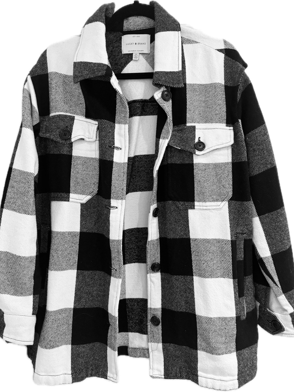 Lucky Brand | Black and White Buffalo Plaid Oversized Shacket